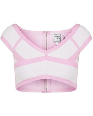 Hervé Léger Spotlight V-Neck Crop Top - Pink