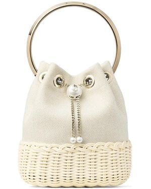 Jimmy Choo Bon Bon Pearl Detail Bucket Bag - White