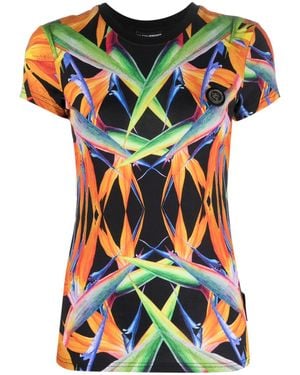 Philipp Plein Floral-Print Short-Sleeved Cotton T-Shirt - Black