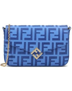 Fendi Ff Diamonds Embossed Chain Wallet - Blue