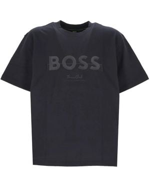 BOSS Logo-Print Cotton T-Shirt - Blue