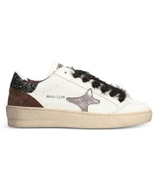 AMA BRAND Glitter-Detail Star-Patch Trainers - Natural