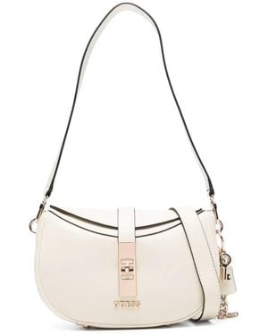 Guess Brooke Logo Charm Shoulder Bag - White