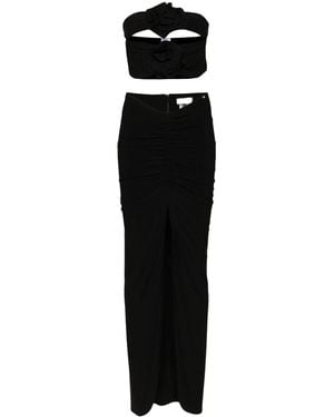 Nissa Floral-Appliqué Skirt Set - Black