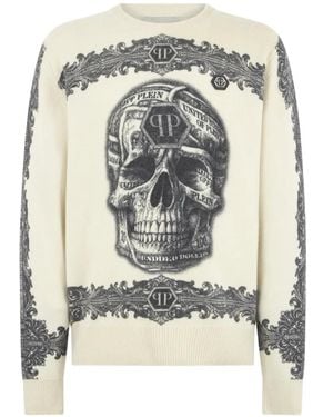 Philipp Plein Pull Baroque Skull À Manches Longues - Blanc
