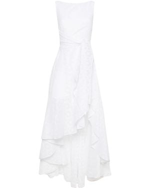 Talbot Runhof Semi-Sheer Floral Asymmetric Maxi Dress - White