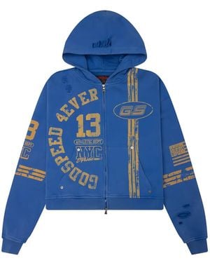 Godspeed Roadster Distressed Zip-Up Hoodie - Blue