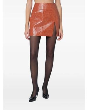 ANDAMANE Mini Split Leather Skirt - Orange