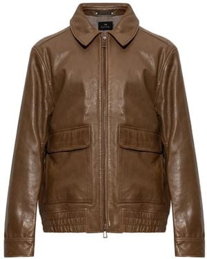 Paul Smith Zip-Up Leather Jacket - Brown