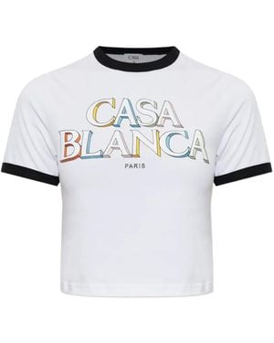 CASABLANCA Logo-Print Cropped T-Shirt - White