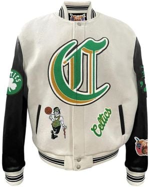 Jeff Hamilton Boston Celtics Leather Bomber Jacket - Grey