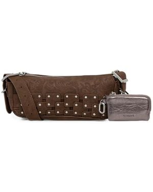 Desigual Embossed Studded Shoulder Bag - Brown