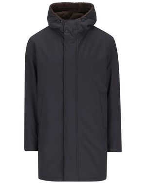 Herno Hooded Single-Breasted Coat - Blue
