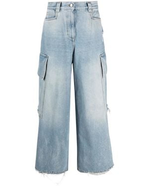 Palm Angels Ripped-Detail Wide-Leg Jeans - Blue