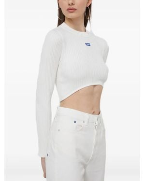 HUGO Ribbed Crop Jumper - White