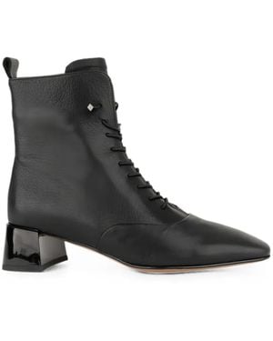 Linda Baumann Lace-Up Leather Ankle Boots - Black