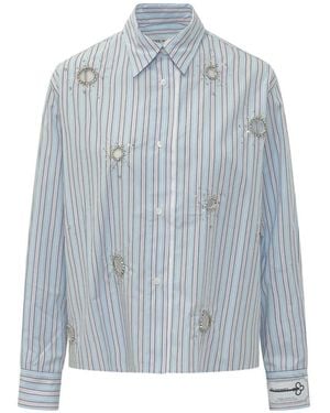 Des Phemmes Crystal-Embellished Striped Shirt - Blue