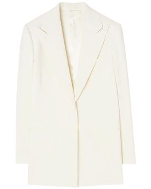 Burberry Pinstriped Wool Tailored Jacket - White