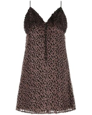 Saint Laurent Velvet Mini Dress - Brown