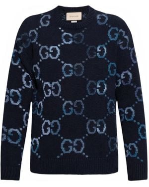 Gucci Jumbo Gg Canvas Crew-Neck Jumper - Blue