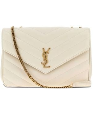 Saint Laurent Chevron-Quilted Chain Bag - Natural