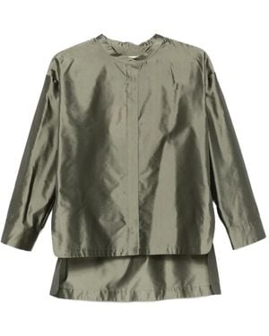 Max Mara Concealed-Fastening Band-Collar Shirt - Green