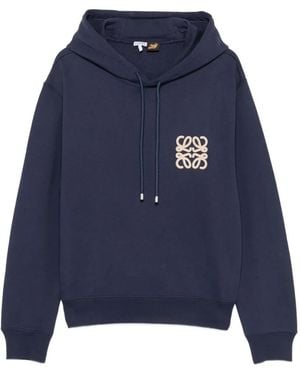 Loewe Anagram-Embroidered Hoodie - Blue