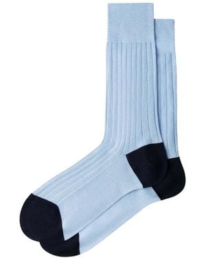 Hackett Ribbed-Knit Contrast-Panel Socks - Blue