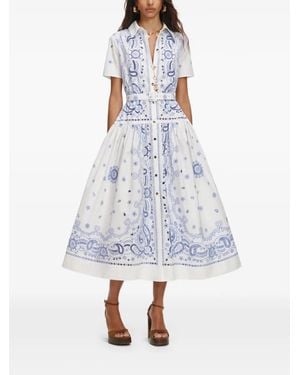 Self-Portrait Paisley-Print Belted Shirt Dress - White