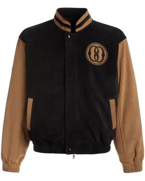 Bally Emblem Logo-Patch Suede Bomber Jacket - Black