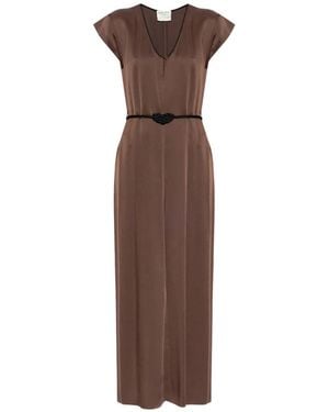 forte_forte Satin Dress With Belt - Brown