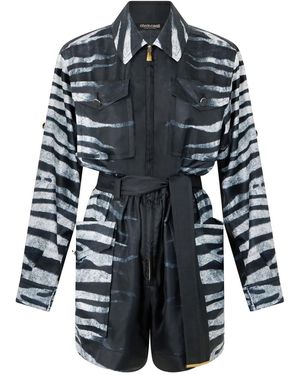 Roberto Cavalli Zebra-Print Jumpsuit - Black