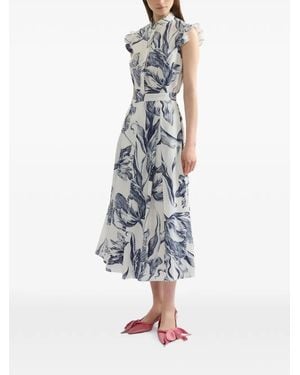 Erdem Jupe Mi-Longue Plissée À Fleurs - Blue