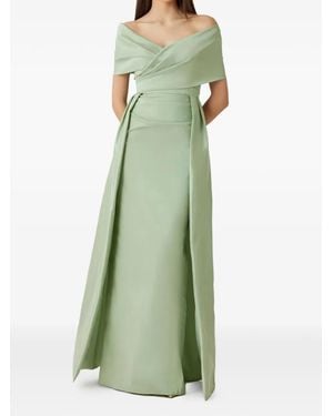 Teri Jon Off-Shoulder Overlay Maxi Gown - Green