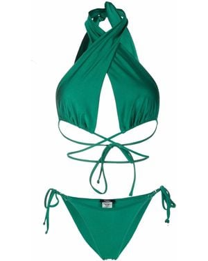Noire Swimwear Satin-Finish Triangle-Cup Bikini Set - Green