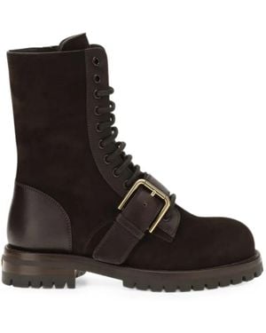 Dolce & Gabbana Buckle-Detail Lace-Up Boots - Black