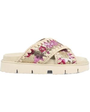 Mou Floral Criss-Cross Sandals - Pink