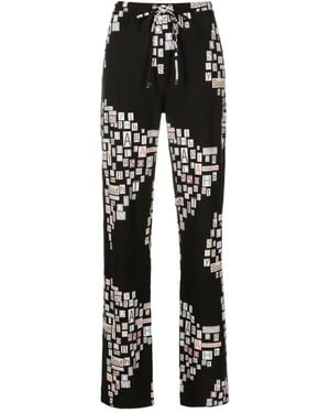 Amir Slama Text-Print Straight-Leg Trousers - Black