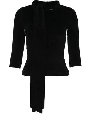 Balenciaga Scarf-Detail Velvet Top - Black