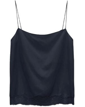 Dorothee Schumacher Habotai Silk Lace Trim Top - Blue