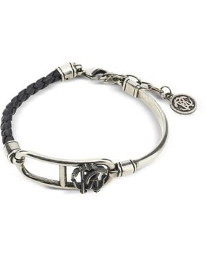 Roberto Cavalli Leather-Braided Rc Monogram-Detail Bracelet - Metallic