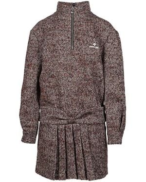ShuShu/Tong Pleated Herringbone Mini Dress - Brown