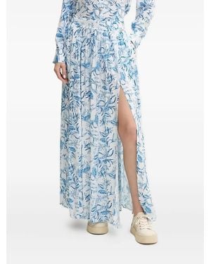 Melissa Odabash Leaf-Print Side-Split Midi A-Line Skirt - Blue