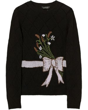 Twinset Floral-Bow Graphic Jumper - Black