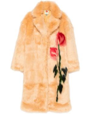 FARM Rio Floral-Motif Faux-Fur Coat - Orange