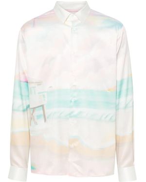 FAMILY FIRST Beach-Print Bowling Shirt - Blue