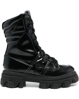 Chiara Ferragni Logo-Embroidered Combat Boots - Black