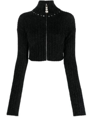 Alessandra Rich Cardigan A Coste Con Decorazione - Nero