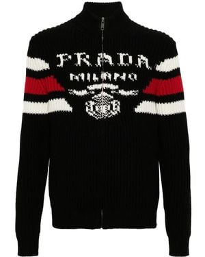 Prada Cardigan Con Effetto Jacquard - Nero
