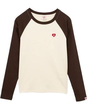AAPE BY A BATHING AP Raglan-Sleeve Heart-Patched T-Shirt - Natural